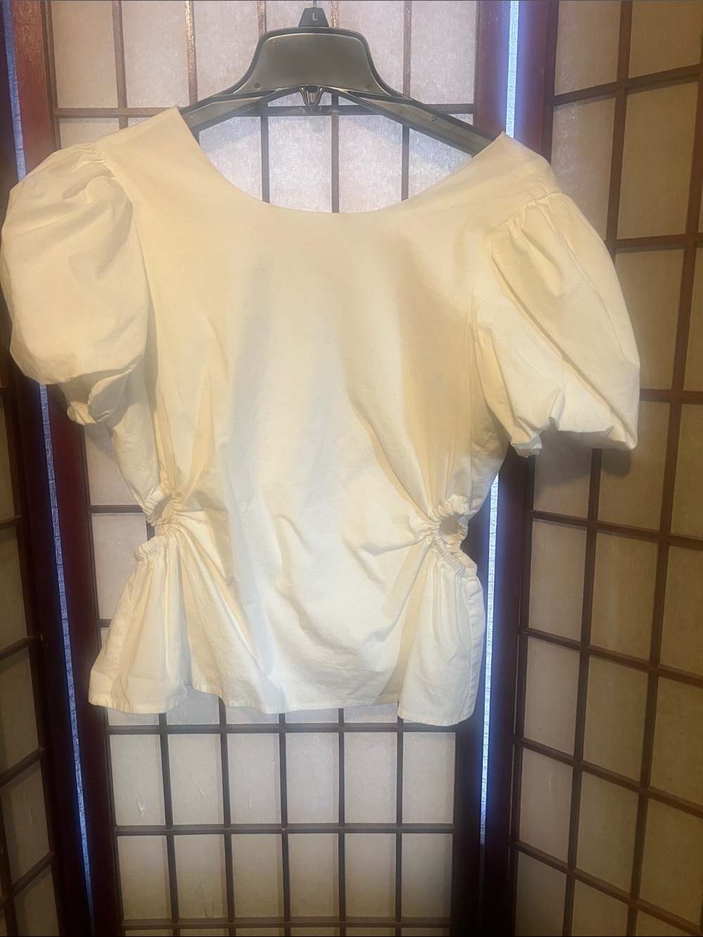 Women's Puff Sleeve Cutout Waist Top - Cream